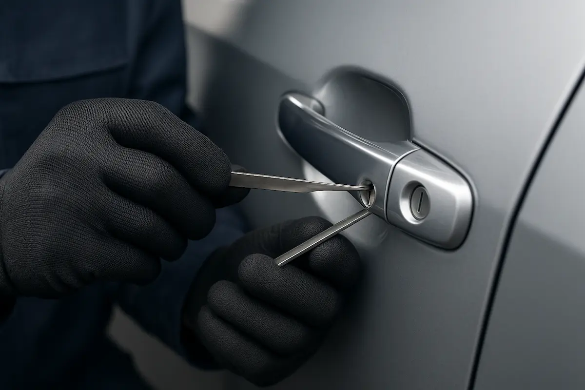 باز کردن تخصصی قفل درب خودرو با ابزار لیشی توسط کلیدساز ماهر